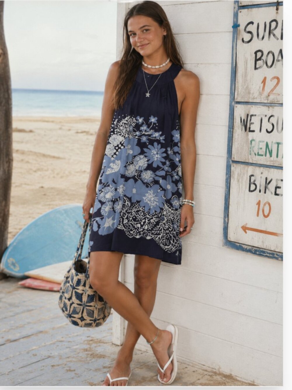 Max Studio Cotton Halter Dress | Size M | Y2K Beach Boho Floral Sundress